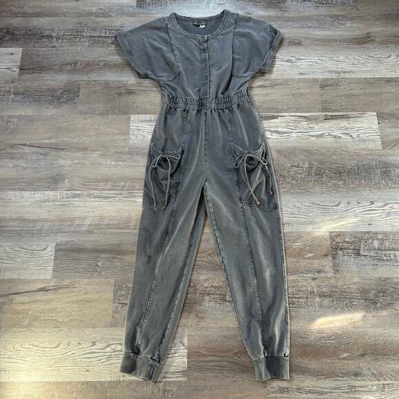 Saturday Sunday by Anthropologie Gray Jumpsuit XS Cinched Waist Utility Romper - Picture 2 of 8